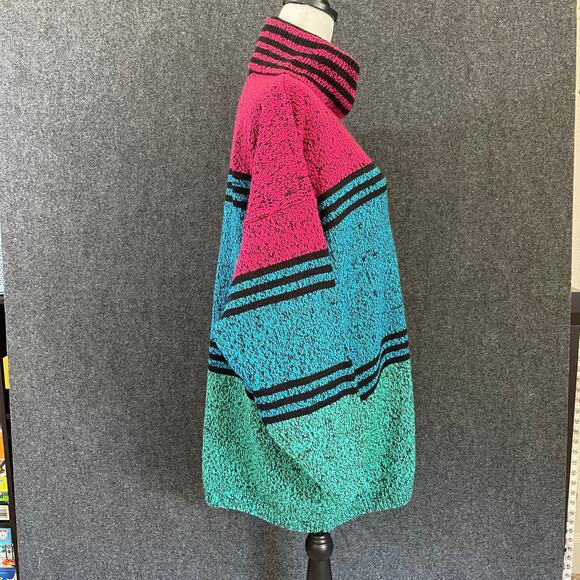 Stefano Oversized Turtleneck Tunic Sweater Pink Teal One Size Ski Lodge Winter - Picture 3 of 10